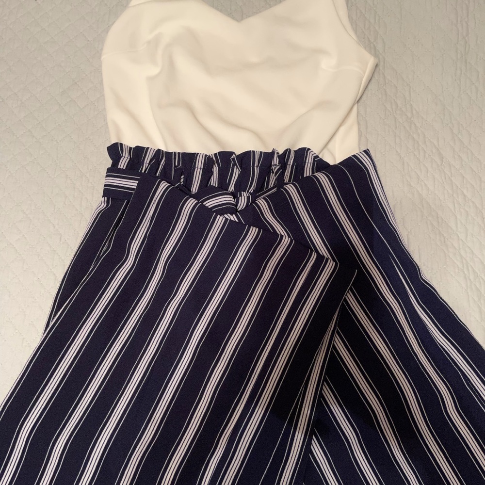 White and navy blue jumpsuit